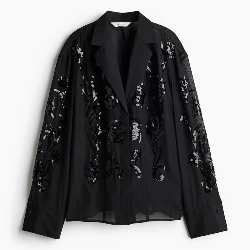 H&M Black Sequin Embellished Blouse